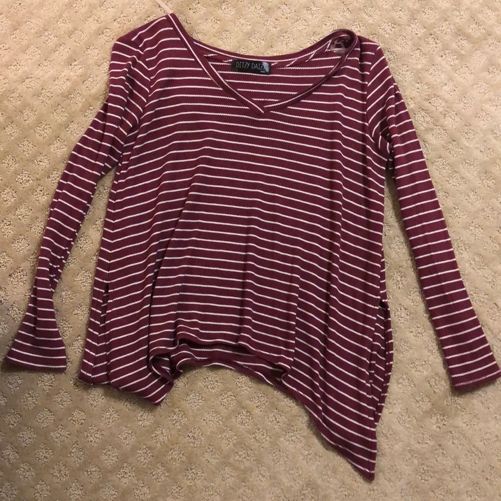 NWOT striped burgundy long sleeve t shirt